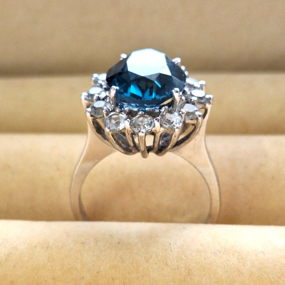 Blue Topaz Oval Cut Cluster Cocktail Ring Size 7